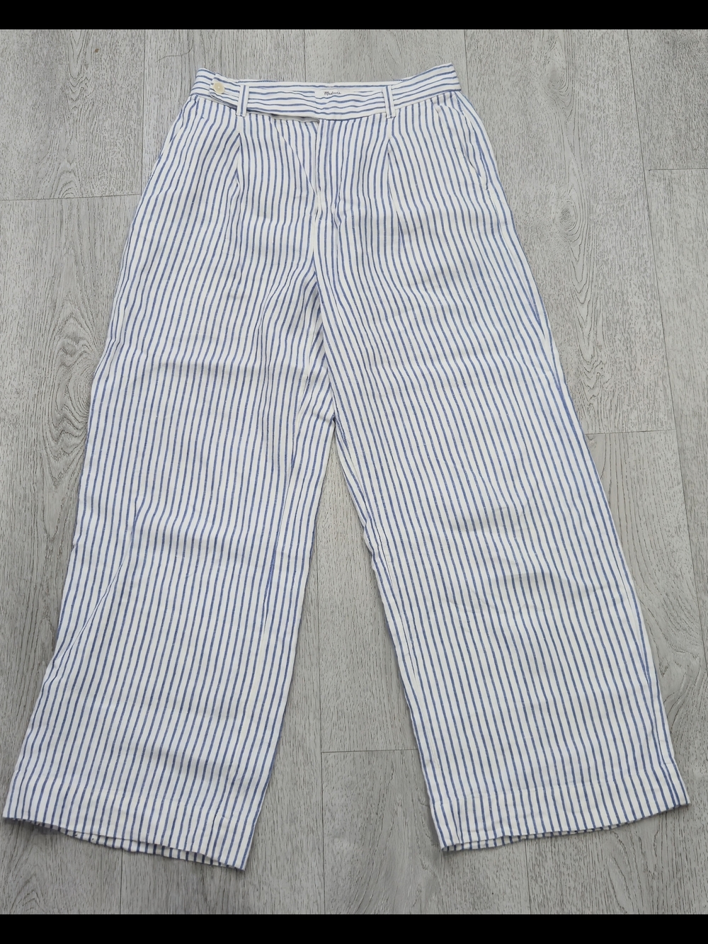 Madewell The Harlow Wide-Leg Pant 100% Linen Blue White Stripe Size 6 - Picture 12 of 16